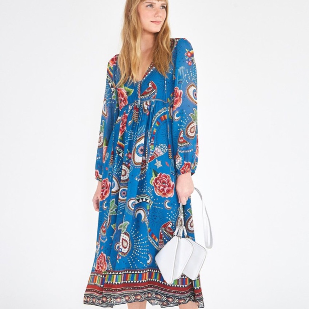 Farm Rio Mystic Blue Midi Dress - Picture 1 of 4